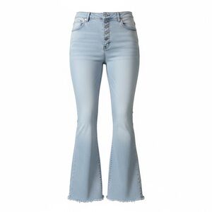 Pink Lily Sky Blue Distressed Raw Hem Button-Up Flare Jeans. Size 31